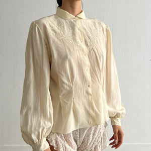 Vintage 1930s cream silk hand embroidered blouse