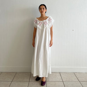Antique Edwardian white and red cotton dress