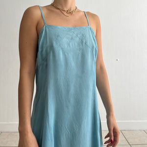 Vintage 20s silk hand dyed azure slip dress