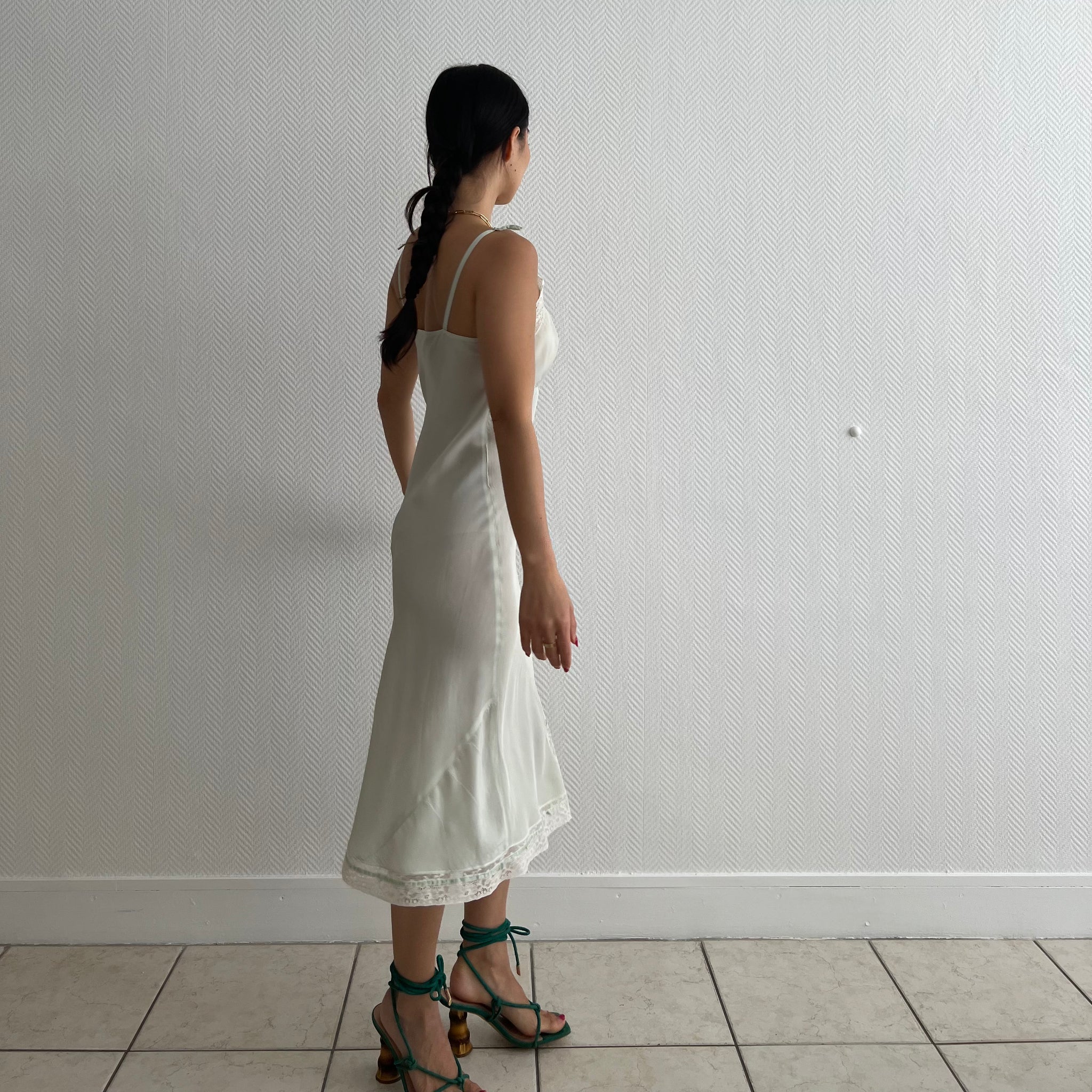 Vintage 1940s green rayon slip dress Kanelle Vintage