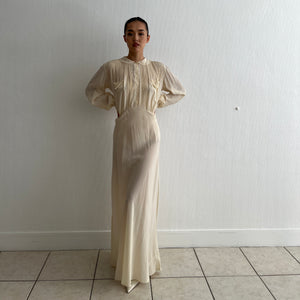 Vintage 1930s silk eggshell long sleeves dress