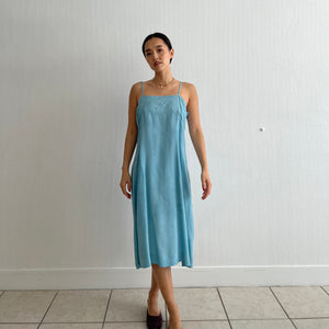 Vintage 20s silk hand dyed azure slip dress