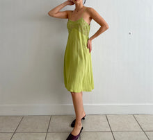 Load image into Gallery viewer, Vintage 40s cotton and lace green dyed slip dress