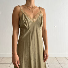 Load image into Gallery viewer, Vintage 1940s silk lace pea olive green slip dress