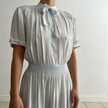 Load image into Gallery viewer, Vintage 1930s sky blue silk dress smocked