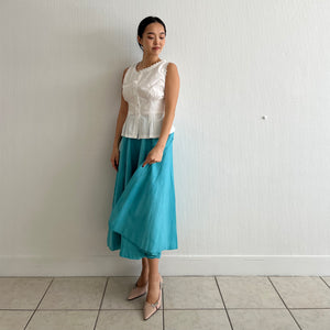 Vintage 50s textured cotton azure hand dyed skirt