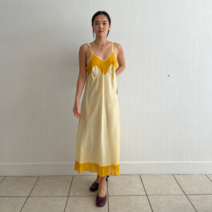 Vintage 30s rayon lace slip lemon tangerine hand dyed dress