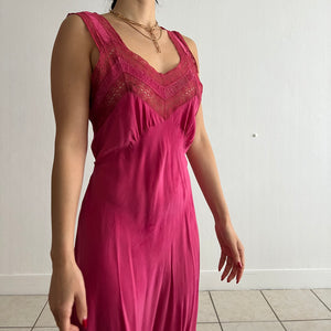 Vintage 30s silk slip dress fuchsia hand dyed