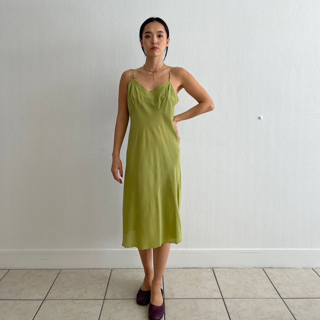 Vintage 30s silk avocado dyed slip dress