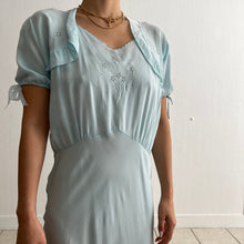 Load image into Gallery viewer, Vintage 1930s blue short sleeves silk dress