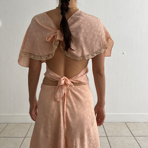 Vintage 1920s silk and lace peach cape and skirt set