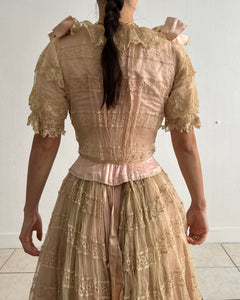 Antique late 1800s silk and lace blouse and skirt set