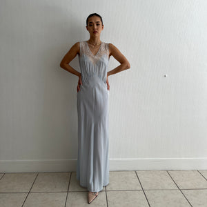 Vintage 1930s light blue silk and lace dress