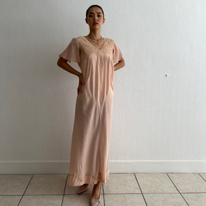 Antique 1930s salmon pink silk and lace dress