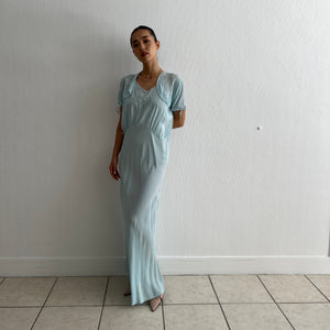 Vintage 1930s blue short sleeves silk dress