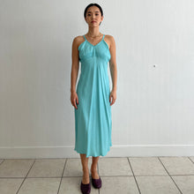 Load image into Gallery viewer, Vintage 30s liquid satin tropical blue dyed slip dress