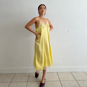 Vintage 30s liquid satin lace lemon dyed dress
