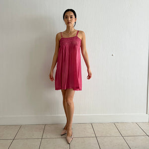 Antique 20s cotton and lace pink dyed mini dress