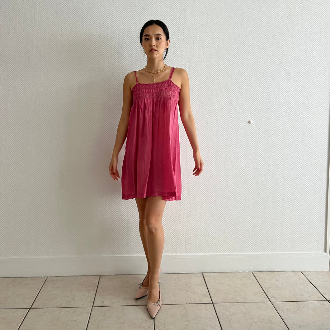 Antique 20s cotton and lace pink dyed mini dress