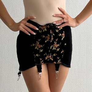 Vintage 50s black floral girdle skirt