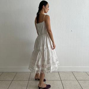 Antique Edwardian white cotton and lace coral straps slip dress