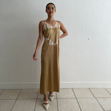 Load image into Gallery viewer, Vintage 1990s silk and lace caramel slip dress open back