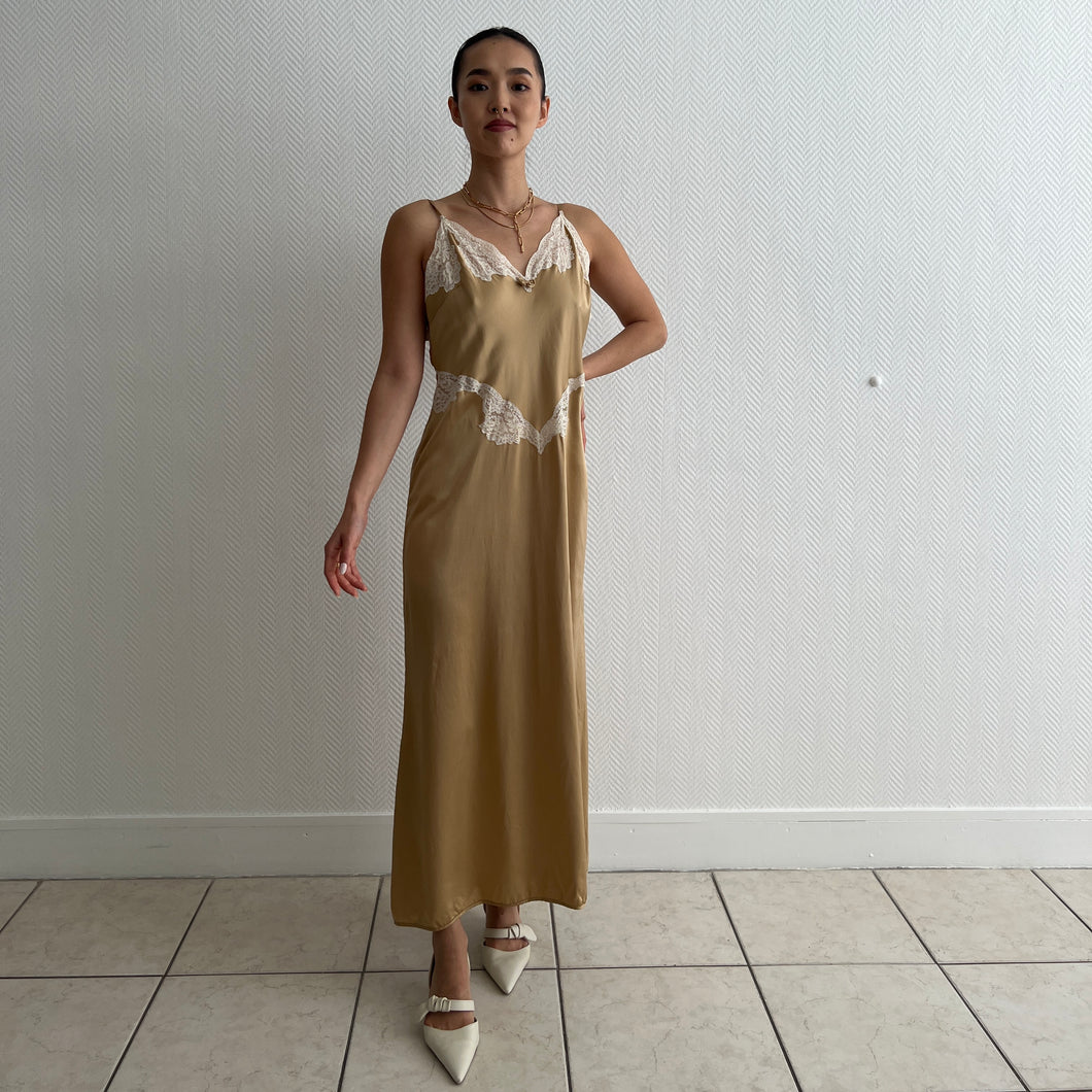 Vintage 1990s silk and lace caramel slip dress open back