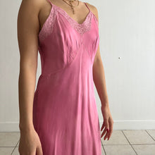 Load image into Gallery viewer, Vintage 1940s hand dyed fuschia silk slip dress