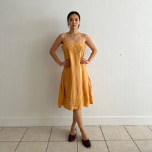 Load image into Gallery viewer, Antique 20s linen hand embroidered abricot hand dyed dress