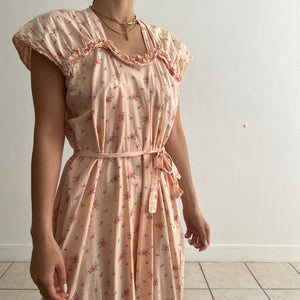 Vintage 1930s cotton linen floral peach dress