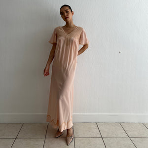 Antique 1930s salmon pink silk and lace dress
