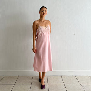 Vintage 1950s pink satin bows slip dress