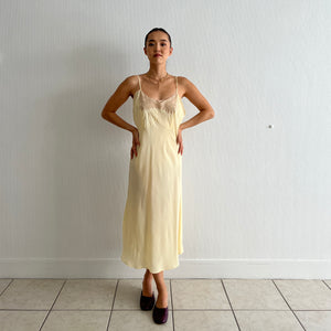 Vintage 1930s yellow silk and lace slip dress