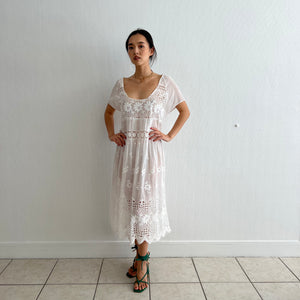 Antique 1920s hand embroidered cotton voile dress