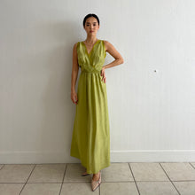 Load image into Gallery viewer, Vintage 30s silk and lace maxi dress pea green hand dyed