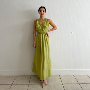 Vintage 30s silk and lace maxi dress pea green hand dyed
