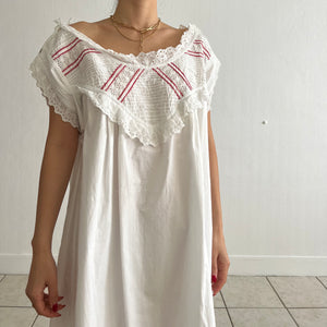 Antique Edwardian white and red cotton dress