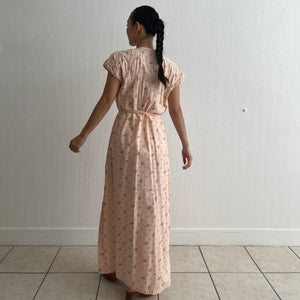 Vintage 1930s cotton linen floral peach dress