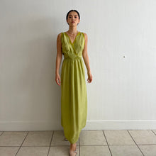 Load image into Gallery viewer, Vintage 30s silk and lace maxi dress pea green hand dyed