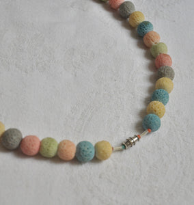 Vintage colorful pumice stone collar necklace in pastel colors