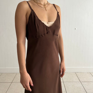 Vintage 90s brown silk slip dress