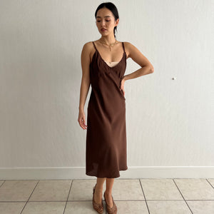 Vintage 90s brown silk slip dress