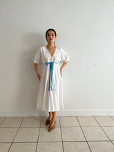 Load image into Gallery viewer, Antique Edwardian white cotton dress blue ribbon