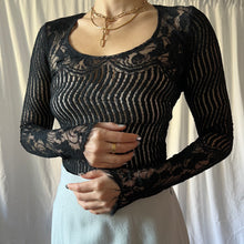 Load image into Gallery viewer, Vintage black lace mesh blouse