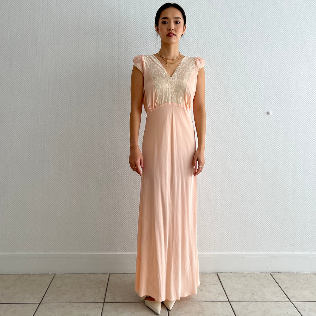Vintage 30s peach lace slip dress