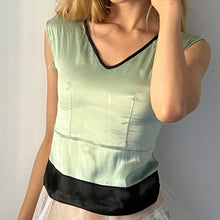 Load image into Gallery viewer, Vintage 1930s green black silk top