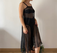 Load image into Gallery viewer, 20s sheer black silk chiffon low waist dress