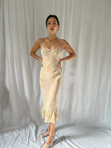 Vintage 90s sheer silk chiffon ruffled  dress