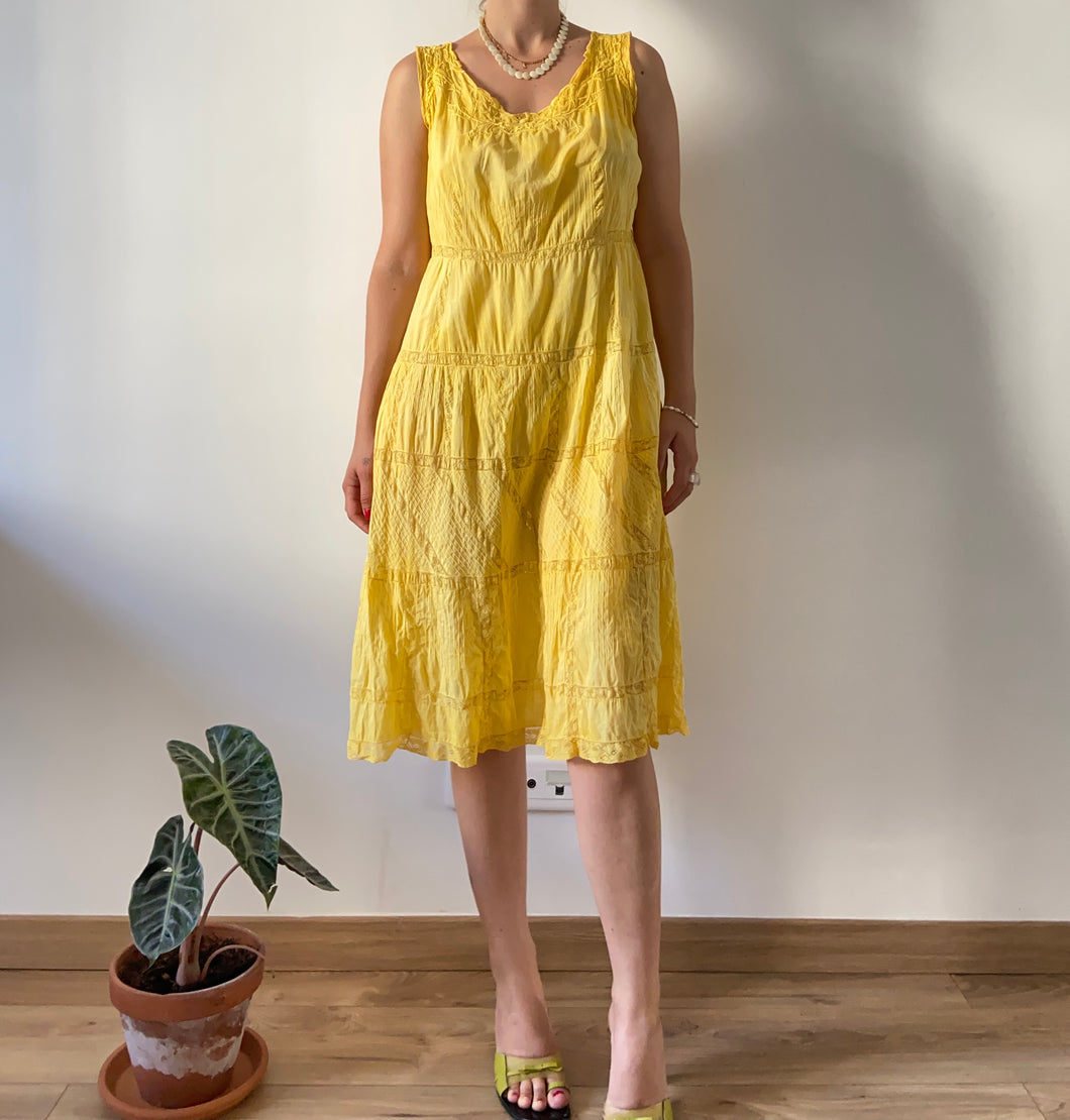 Antique Victorian hand dyed yellow cotton dress
