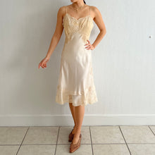 Load image into Gallery viewer, Vintage 1930s silk eggshell slip dress lace and plissé